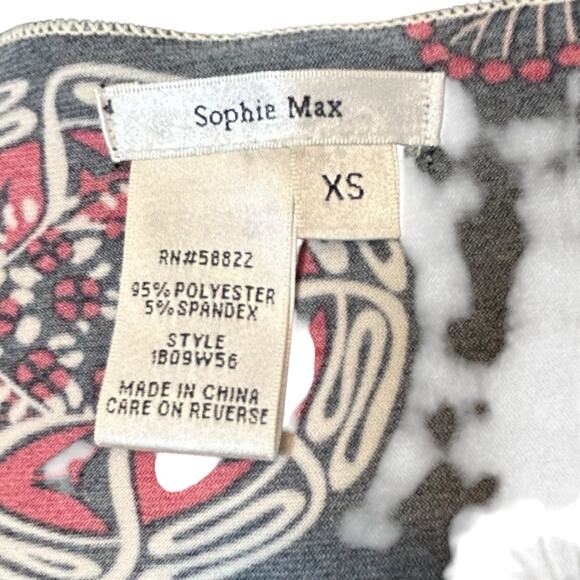 Sophie Max Dress Womens Size XS Black Red Stretch Sheath Wrap Floral Boho Fitted - Picture 9 of 11